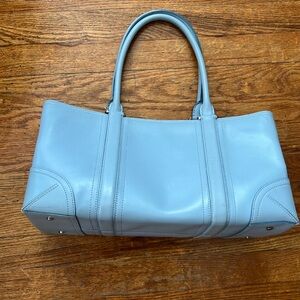 Ann Taylor Tiffany Blue Leather Short Strap Bag, Purse, Rectangle Box Shape